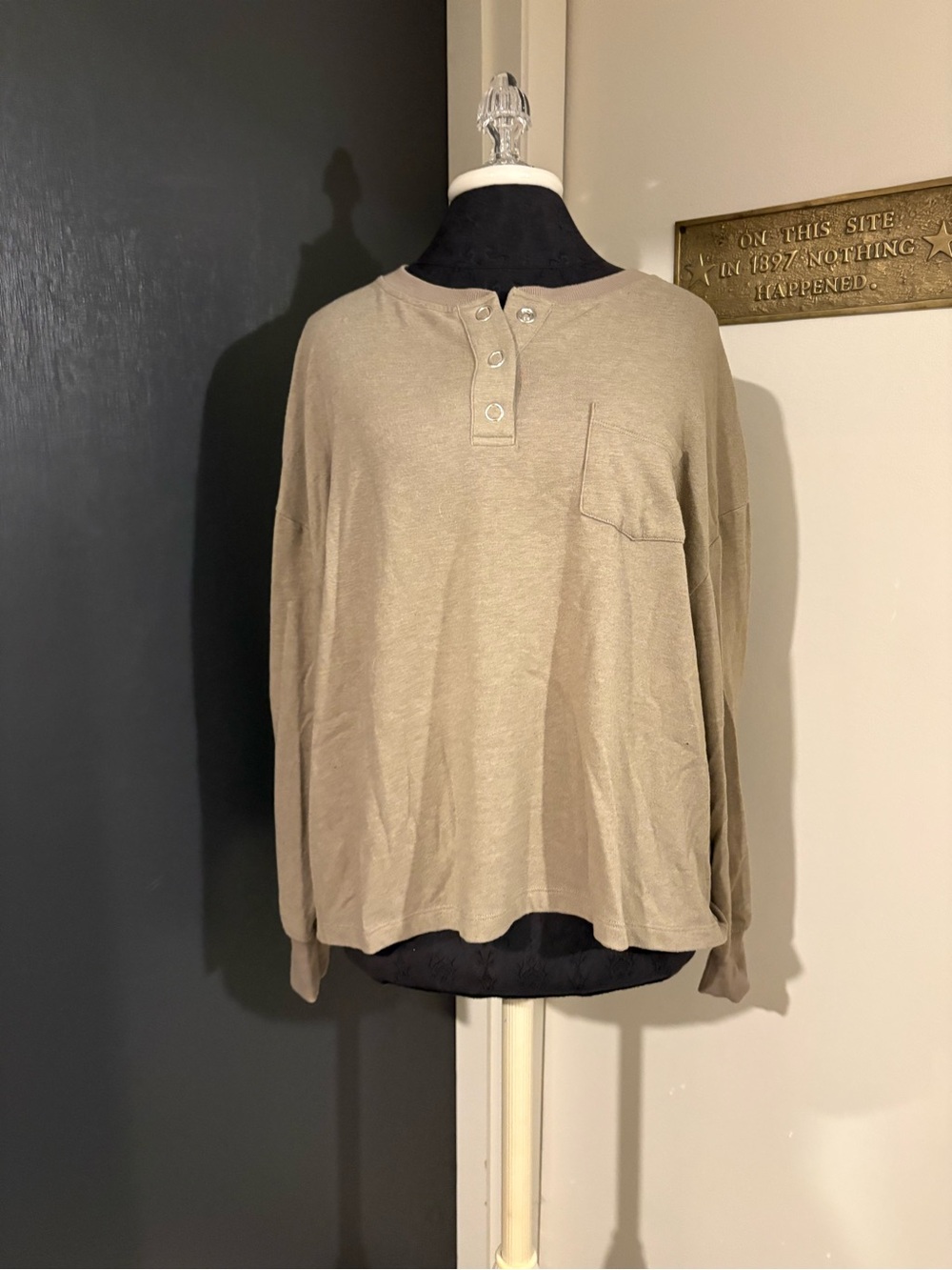 Urban Outfitters Out From Under Long-Sleeve Henley Fleece Shirt with Snap Front